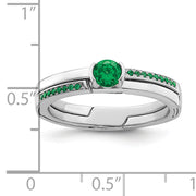 Sterling Silver Rhodium plated Green CZ Ring