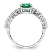 Sterling Silver Polished Rhodium-plated Green and Clear CZ Ring