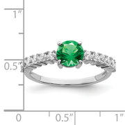 Sterling Silver Polished Rhodium-plated Green and Clear CZ Ring