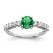 Sterling Silver Polished Rhodium-plated Green and Clear CZ Ring