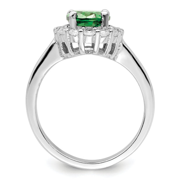 Sterling Silver Polished Rhodium-plated Green and Clear CZ Ring