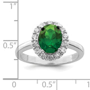 Sterling Silver Polished Rhodium-plated Green and Clear CZ Ring