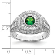 Sterling Silver Rhodium-plated Polished Green & White CZ Ring