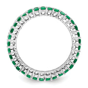 Sterling Silver Rhodium-plated Polished Green & White CZ 3 Ring Set