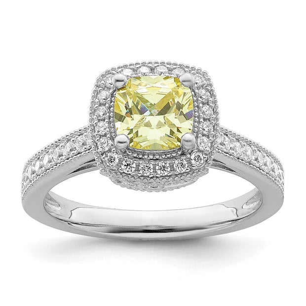 Sterling Silver Rhodium plated White and Yellow CZ Ring