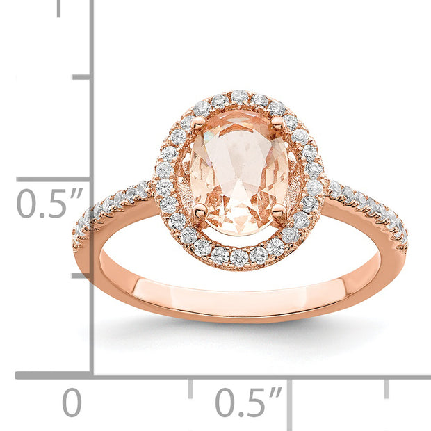 Sterling Silver Rose-tone Pink & White CZ Oval Ring