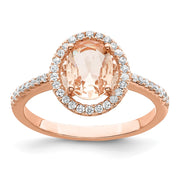 Sterling Silver Rose-tone Pink & White CZ Oval Ring