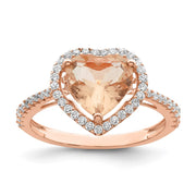 Sterling Silver Rose-tone Pink & White CZ Heart Ring