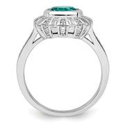 Sterling Silver Rhodium plated White and Teal CZ Ring