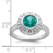 Sterling Silver Rhodium plated White and Teal CZ Ring