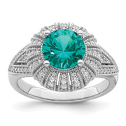 Sterling Silver Rhodium-plated Clear and Teal CZ Vintage Style Ring