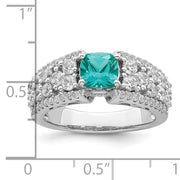 Sterling Silver Rhodium plated White and Teal CZ Ring
