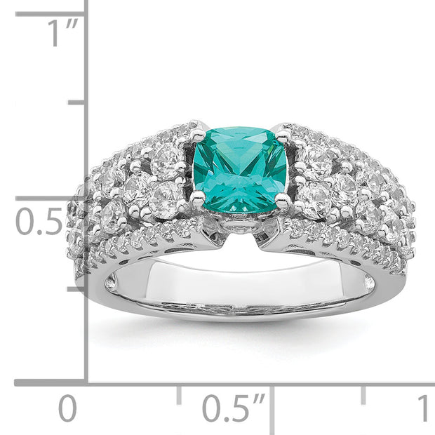 Sterling Silver Rhodium plated White and Teal CZ Ring