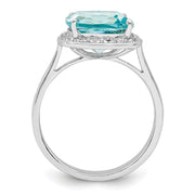 Sterling Silver Rhodium-plated Light Blue Crystal CZ Halo Ring
