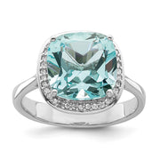 Sterling Silver Rhodium-plated Light Blue Crystal CZ Halo Ring