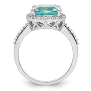 Sterling Silver Rhodium-plated Light Blue Crystal CZ Halo Ring