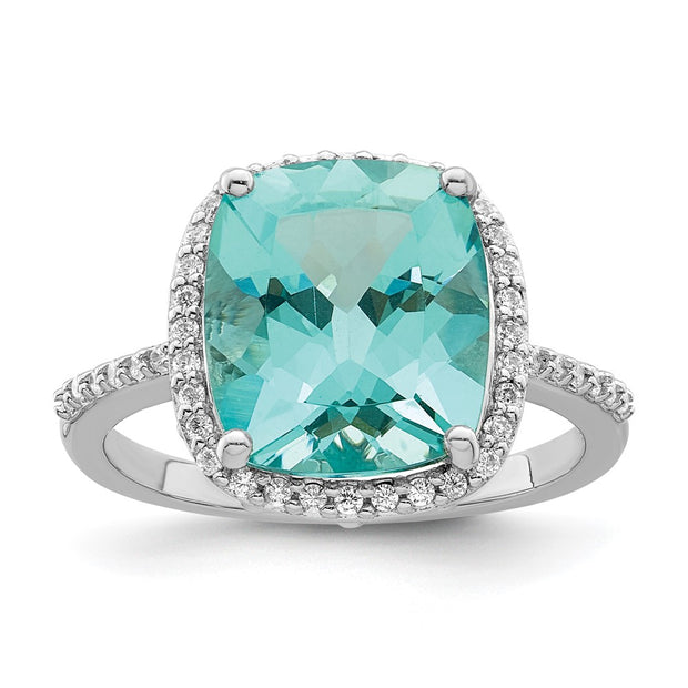 Sterling Silver Rhodium-plated Light Blue Crystal CZ Halo Ring