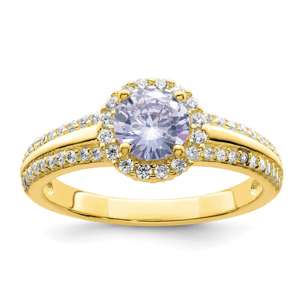 Sterling Silver Gold Tone Purple CZ Ring