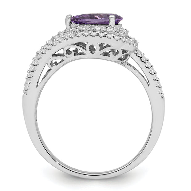 Sterling Silver Rhodium plated Purple CZ Ring