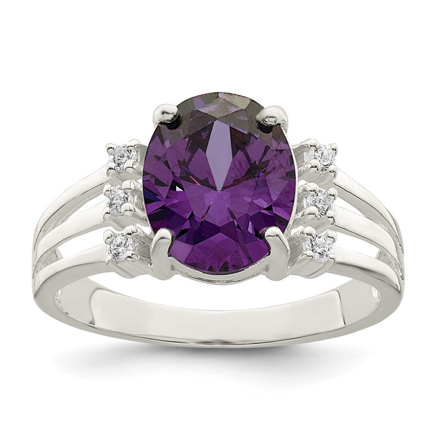 Sterling Silver Purple/Clear CZ Ring