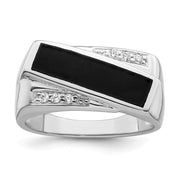 Sterling Silver Rhodium-plated CZ & Onyx Ring