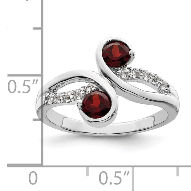 Sterling Silver Rhod-plated .8t.w. Garnet & White Topaz Swirl Ring