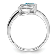 Sterling Silver Rhodium-plated Polished Blue & White Topaz ByPass Ring