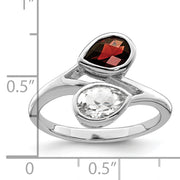 Sterling Silver Rhodium-plated Polished Garnet & White Topaz ByPass Ring