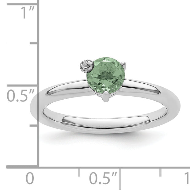 Sterling Silver Rhodium-plated Polished Green Quartz & White Topaz Ring