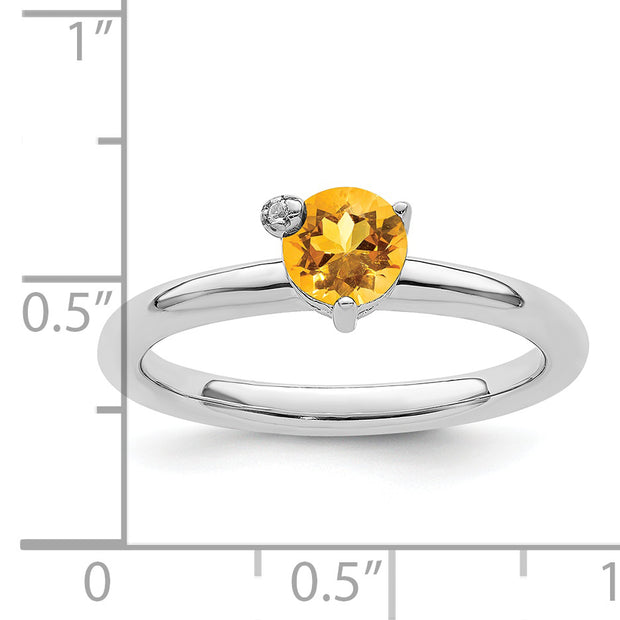 Sterling Silver Rhodium-plated Polished Circle Citrine & White Topaz Ring
