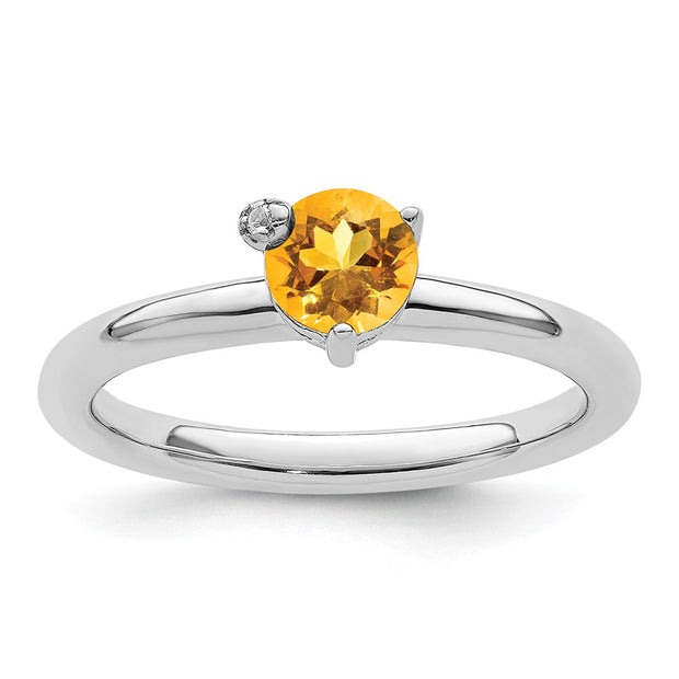 Sterling Silver Rhodium-plated Polished Circle Citrine & White Topaz Ring