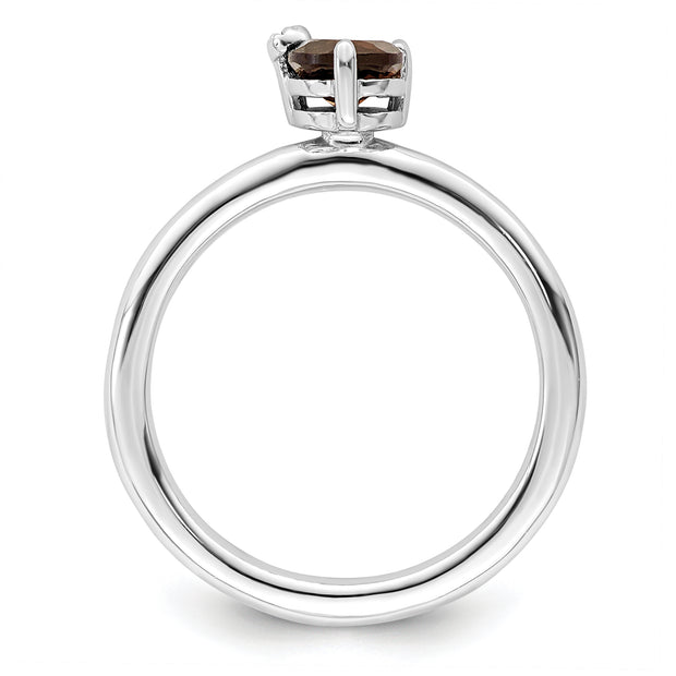Sterling Silver Rhodium-plated Polished Smoky Quartz & White Topaz Ring