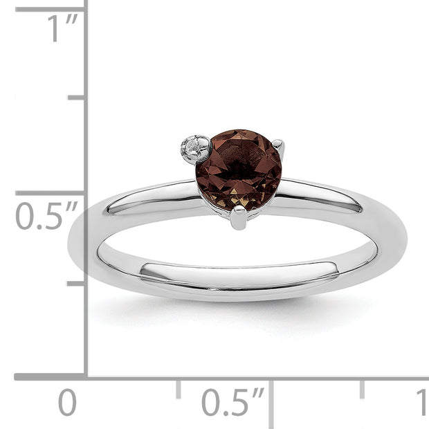 Sterling Silver Rhodium-plated Polished Smoky Quartz & White Topaz Ring