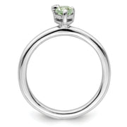Sterling Silver Rhodium-plated Pear Green Quartz & White Topaz Ring
