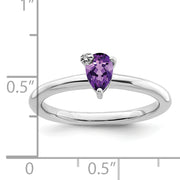 Sterling Silver Rhodium-plated Polished Pear Amethyst & White Topaz Ring