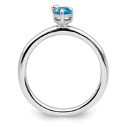 Sterling Silver Rhodium-plated Pear Swiss Blue Topaz & White Topaz Ring