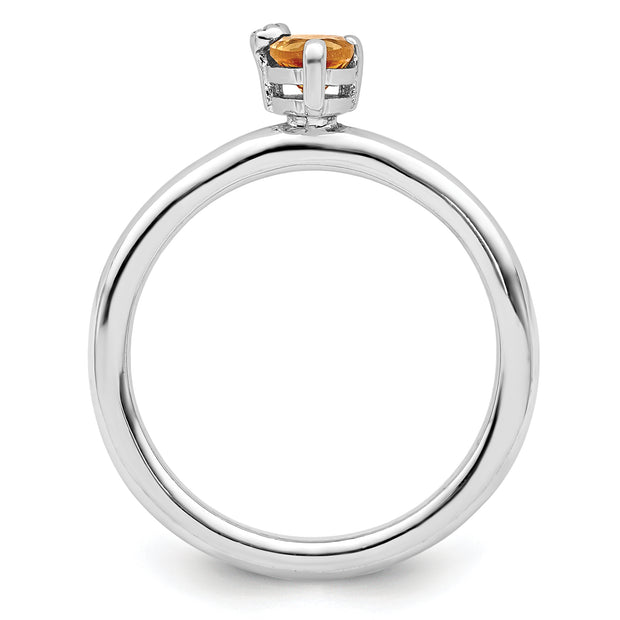 Sterling Silver Rhodium-plated Polished Pear Citrine & White Topaz Ring