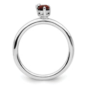 Sterling Silver Rhodium-plated Polished Pear Garnet & White Topaz Ring