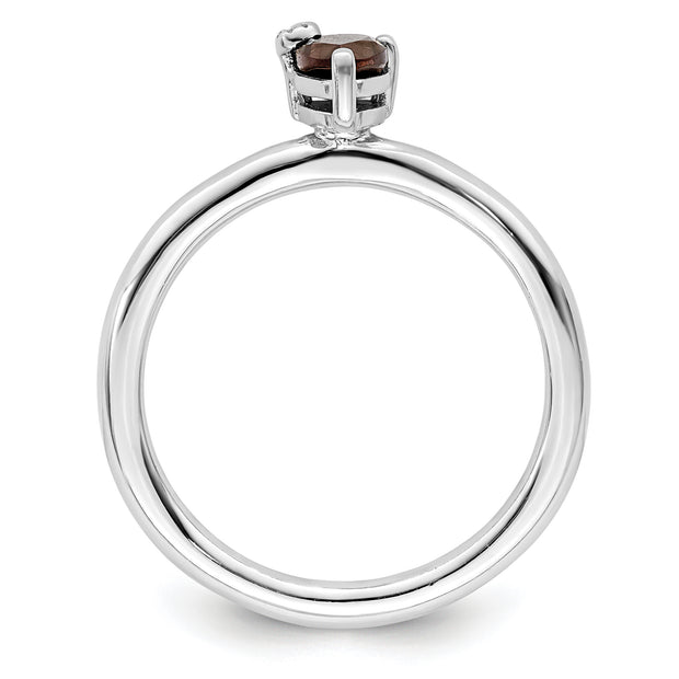 Sterling Silver Rhodium-plated Pear Smoky Quartz & White Topaz Ring