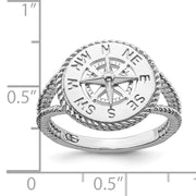 Sterling Silver Rhodium-plated Polished Compass w/Rope Trim Ring