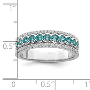 Sterling Silver Rhodium plated Aqua & White CZ Band