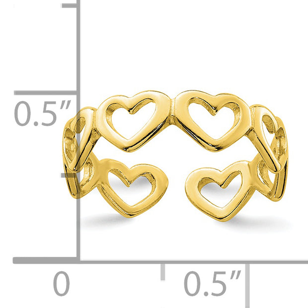 Sterling Silver Gold-tone Cut-out Hearts Toe Ring