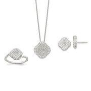 Sterling Silver 16in w/1.5 in Ext CZ Square Necklace/Earrings/Ring Set