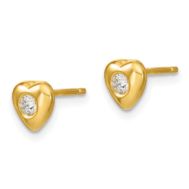 SS & Gold-tone CZ Heart Children's 14in Necklace & Post Earrings Set