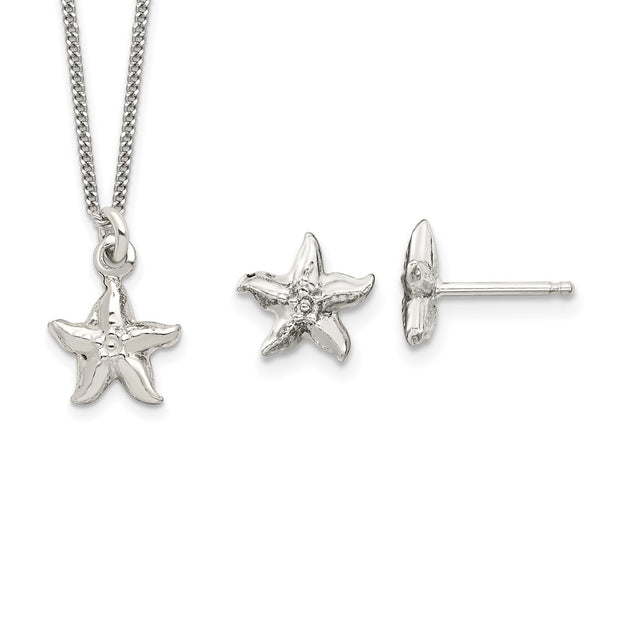 Sterling Silver Textured Starfish Children's Necklace & Post Earrings Set