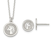 Sterling Silver Unicorn Children's Necklace & Post Earrings Set
