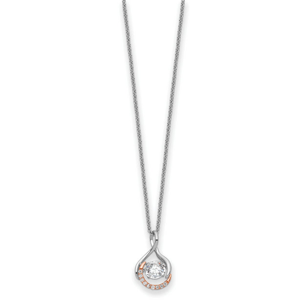 Sterling Silver Rhodium Rose-Tone Vibrant CZ Warm Embrace 18in Necklace