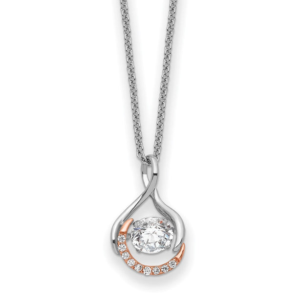 Sterling Silver Rhodium Rose-Tone Vibrant CZ Warm Embrace 18in Necklace