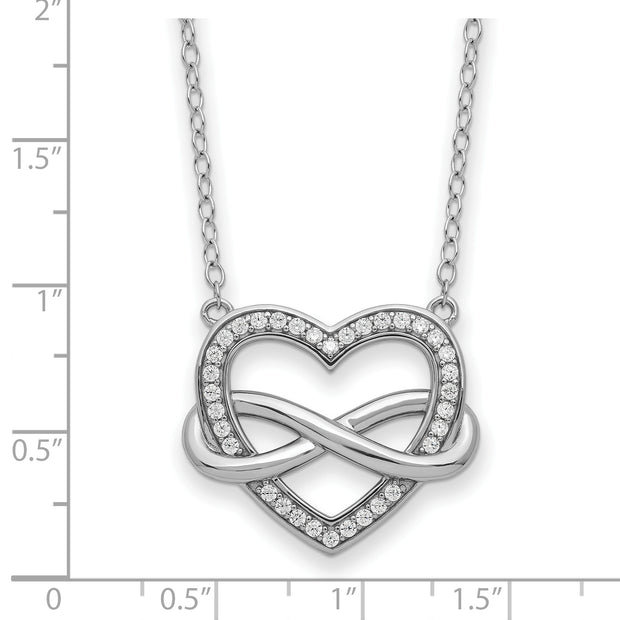 Sterling Silver Rhodium-plated CZ Friends are Forever Heart 18in Necklace
