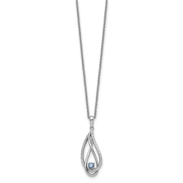 Sterling Silver RH-plated Mar CZ Always in Heart Birthstone 18in Necklace